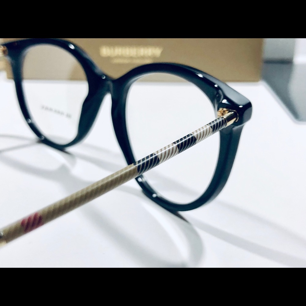 Burberry Eyeglasses Shiny Black w/ Plaid New - Picture 4 of 8